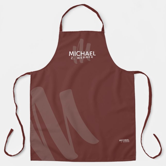 Modern Monogram Name Fired-Brick Reddish Brown Schürze (Vorderseite)