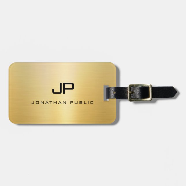 Modern Monogram Name Gold Look Template Glamour Gepäckanhänger (Vorderseite horizontal)