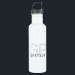 Modern Monogram Name Gray White Personalized Edelstahlflasche<br><div class="desc">Professional and understated personalized gray and white stainless steel water bottle with a simple custom masculine monogram with 2 initial letters,  and name you can edit to any fonts or colors to design a an elegant metal water bottle that looks great the office or school.</div>