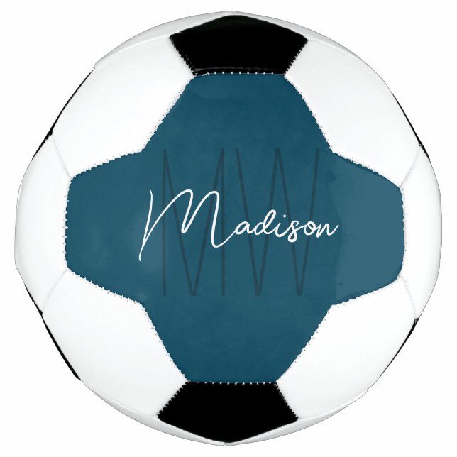 Modern Monogram Name Script blau Fußball (Vorderseite)