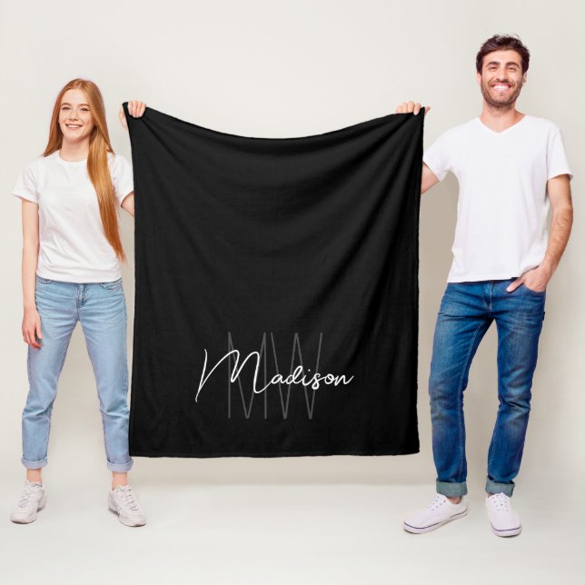 Modern Monogram Name Script Schwarz-weiß Fleecedecke (Beispiel)
