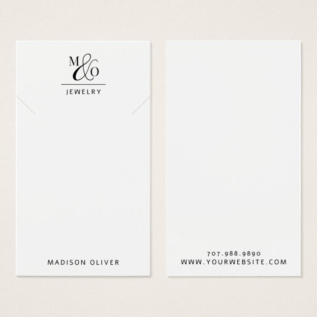 Modern Monogram Necklace Jewelry Display Card (Vorne & Hinten)