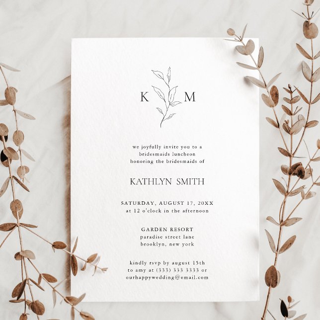 Modern Monogram Olive Leaf Bridesmaids Luncheon Einladung (Von Creator hochgeladen)