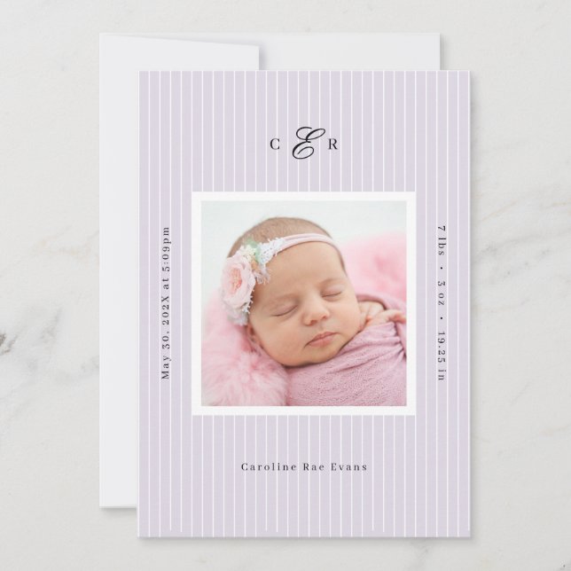 Modern Monogram Photo Birth Announcement Ankündigung (Vorderseite)