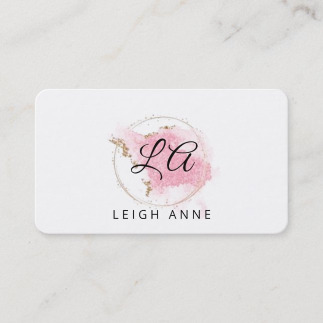 Modern Monogram Pink Gold Watercolor Minimalistisc Visitenkarte (Vorderseite)