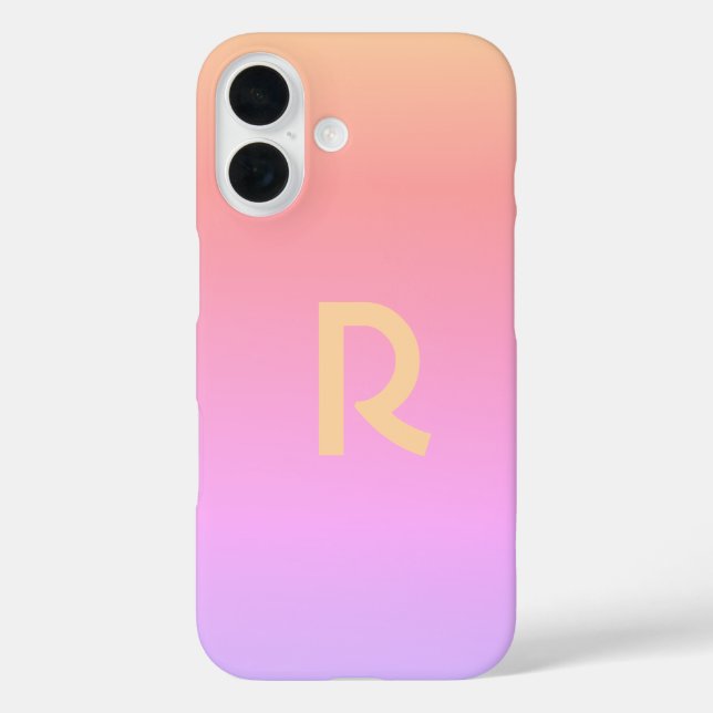 Modern Monogram Pink Lilac Ombre iPhone 16 Hülle (Rückseite)
