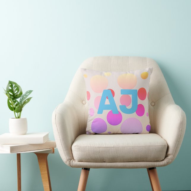 Modern Monogram Polka Dot Pink Lila Ombre Kissen (Stuhl )