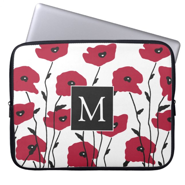Modern Monogram Poppies Pattern Laptopschutzhülle (Vorderseite)