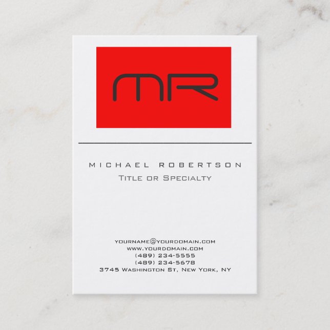 Modern monogram Red White Clean Business Card Visitenkarte (Vorderseite)