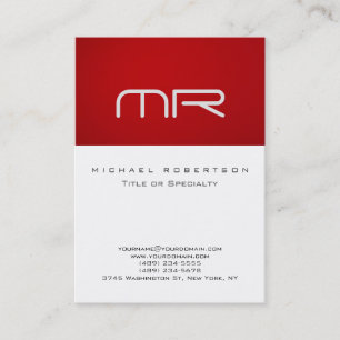 Modern monogram Red White Clean Business Card Visitenkarte