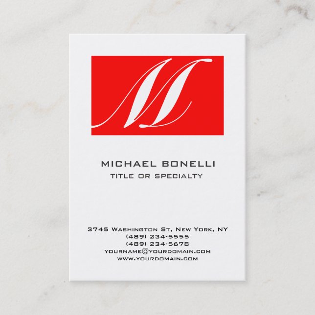 Modern Monogram Red White Simple Business Card Visitenkarte (Vorderseite)