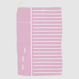 Modern monogram, rosa, weiße Streifen Golfer Golfhandtuch
