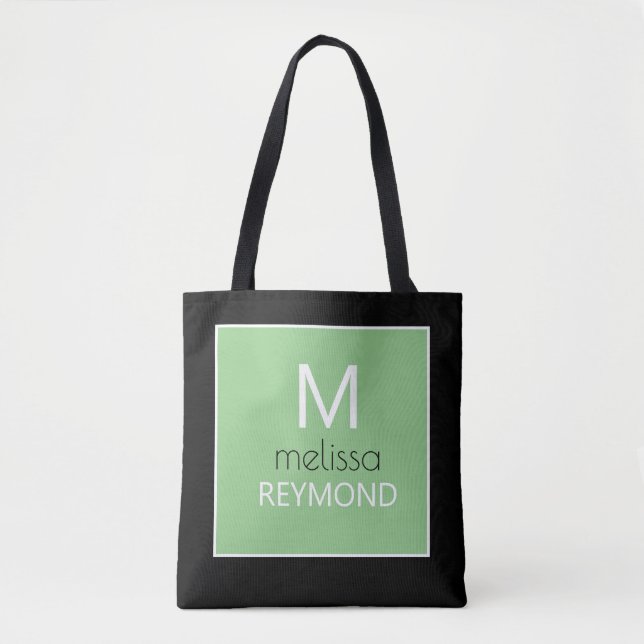 modern monogram sage green black tasche (Vorderseite)