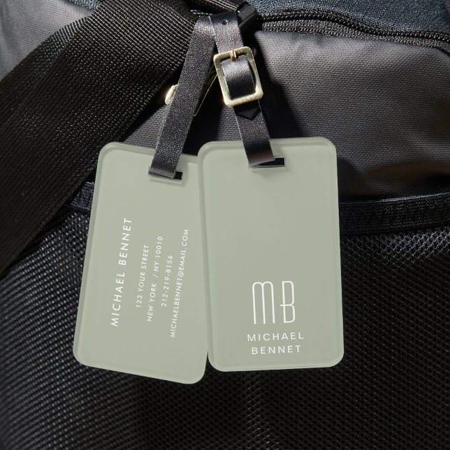 Modern Monogram Sage Green Gepäckanhänger (Modern Monogram Sage Green Luggage Tag)