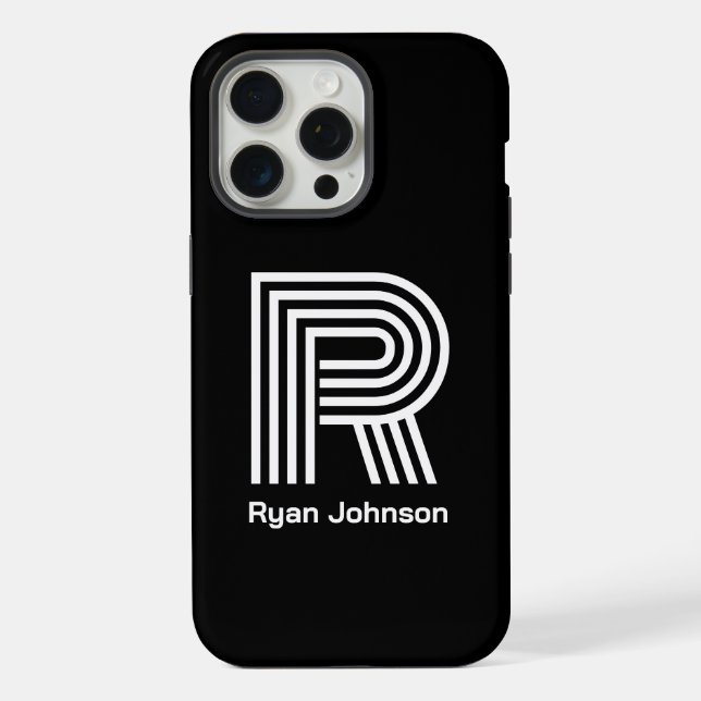 Modern Monogram Schwarz  iPhone 15 Pro Max Hülle (Rückseite)