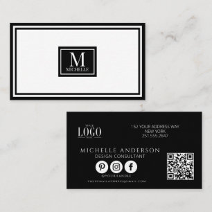 Modern Monogram Schwarz-Weiß-Rahmen-Logo QR Visitenkarte