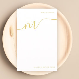Modern Monogram Script Calligraphy Gold Note Paper Briefpapier