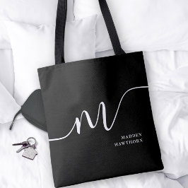 Modern Monogram Script Calligraphy Schwarz-weiß Tasche