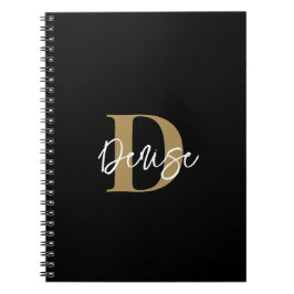Modern Monogram Script Name Black Gold Notizblock