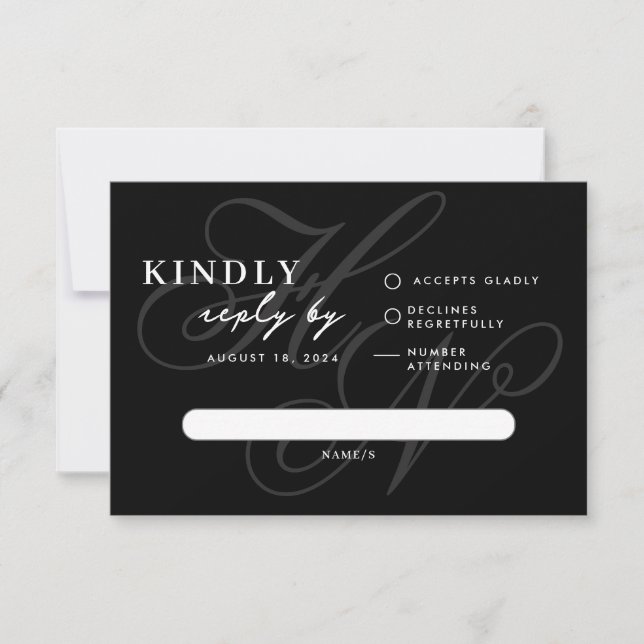 Modern Monogram Simple Black RSVP Card Karte (Vorderseite)