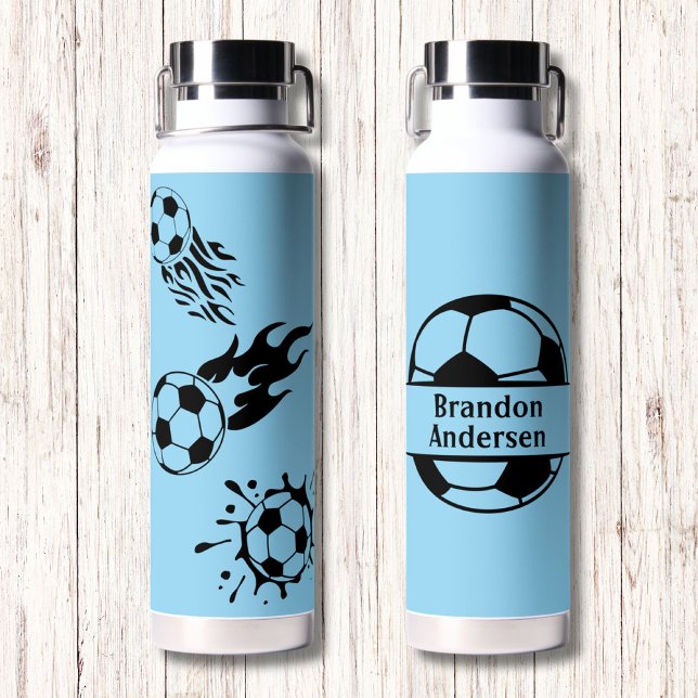 Modern Monogram Soccer Lover Blue Black Trinkflasche (Von Creator hochgeladen)