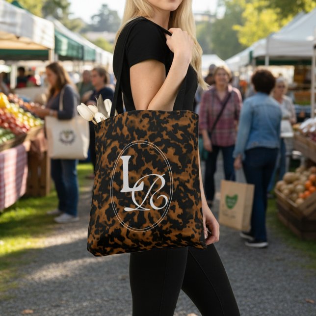 Modern Monogram Tortoise Shell Print Tasche (Add a touch of chic charm to your phone with this Elegant Typography Monogram Tortoise Shell Tote!)