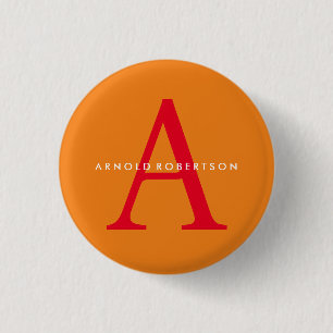 Modern Monogram Trendy Orange Red Button