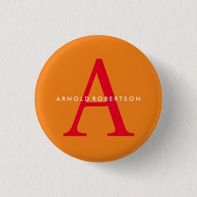 Modern Monogram Trendy Orange Red Button (Vorderseite)
