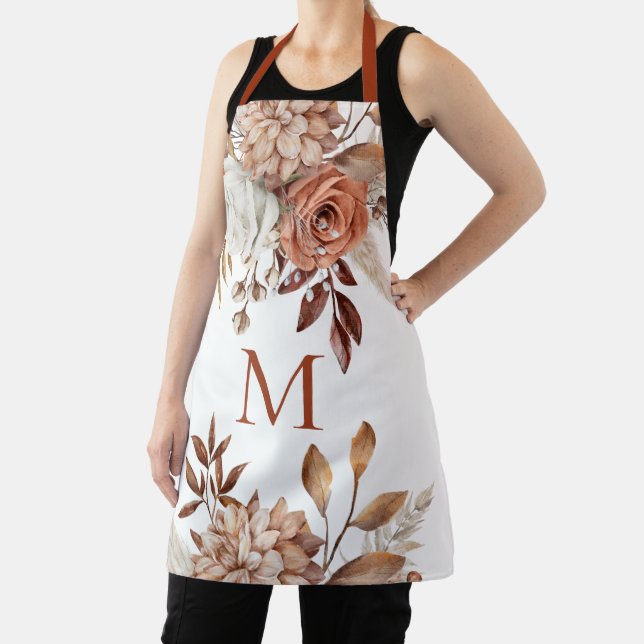 Modern Monogram Ursprünglich Terracotta Florals Schürze (InSitu)