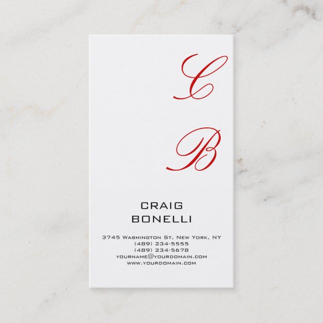 Modern Monogram White Black Red Business Card Visitenkarte (Vorderseite)