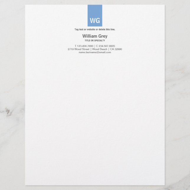 Modern Monogram White Blue Top Letterhead Briefbogen (Vorderseite)