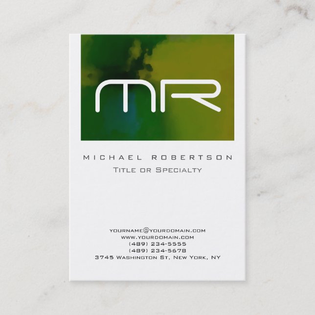 Modern monogram White Green Abstrakt Business Card Visitenkarte (Vorderseite)