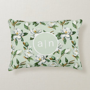 Modern Monogram White Magnolia Dekokissen
