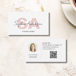 Modern monogram white pink Beruflich Visitenkarte