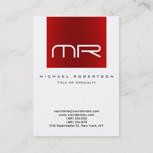 Modern Monogram White Red Business Card Visitenkarte (Vorderseite)