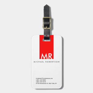 Modern Monogram White Red Minimalistisch Gepäckanhänger