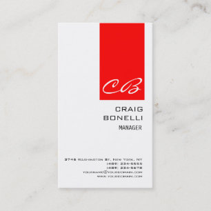 Modern Monogram White Red Schlicht Business Card Visitenkarte