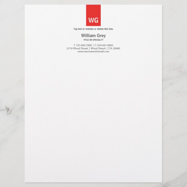 Modern Monogram White Top Letterhead Briefkopf (Vorderseite)