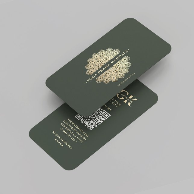 Modern Monogram Yoga Instructor Green Gold Mandala Visitenkarte (Modern Monogram Yoga Instructor Green Gold Mandala Business Card
)