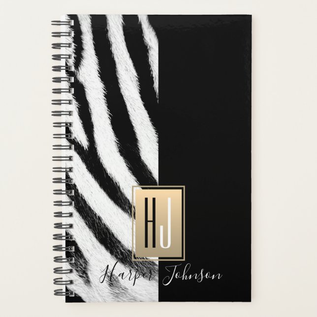 Modern Monogram Zebra Print Planer (Vorderseite)
