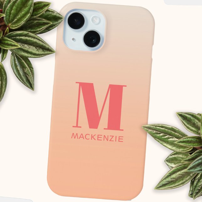 Modern Monogramm Anfangsname Aquamarin Aqua Gradie Case-Mate iPhone Hülle (Peach gradient modern monogram initial name personalized cell phone case)
