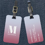 Modern Monogramm Anfangsname Pink Blue Gradient Gepäckanhänger<br><div class="desc">Moderne Typografie minimalistisch monogramm Initialname Design,  die geändert werden können,  um personalisieren,  zusammen mit den Details auf der Rückseite. Weiß auf einem rosa bis blass blauen Farbverlauf Hintergrund.</div>