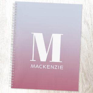 Modern Monogramm Anfangsname Pink Blue Gradient Notizbuch