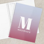 Modern Monogramm Anfangsname Pink Blue Gradient Planer<br><div class="desc">Moderne Typografie minimalistisch monogramm Initialname Design,  die geändert werden können,  um personalisieren. Weiß auf einem rosa bis blass blauen Farbverlauf Hintergrund.</div>