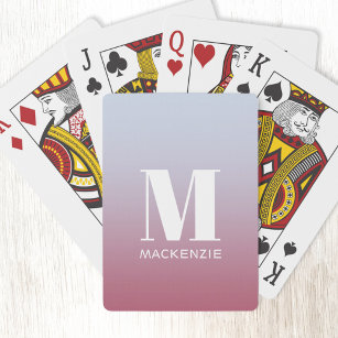 Modern Monogramm Anfangsname Pink Blue Gradient Spielkarten
