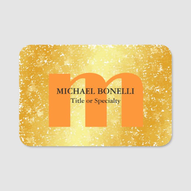Modern monogramm erste berufliche Goldfarbe Namensschild (Vorderseite)