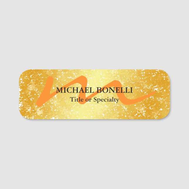 Modern monogramm erste berufliche Goldfarbe Namensschild (Vorderseite)