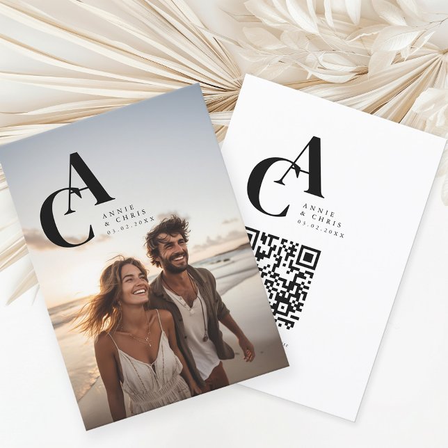 Modern, Monogramm, Foto, QR-Code Einladung (Modern, Bold- Monogram, Photo, QR-Code Wedding Invitation.)