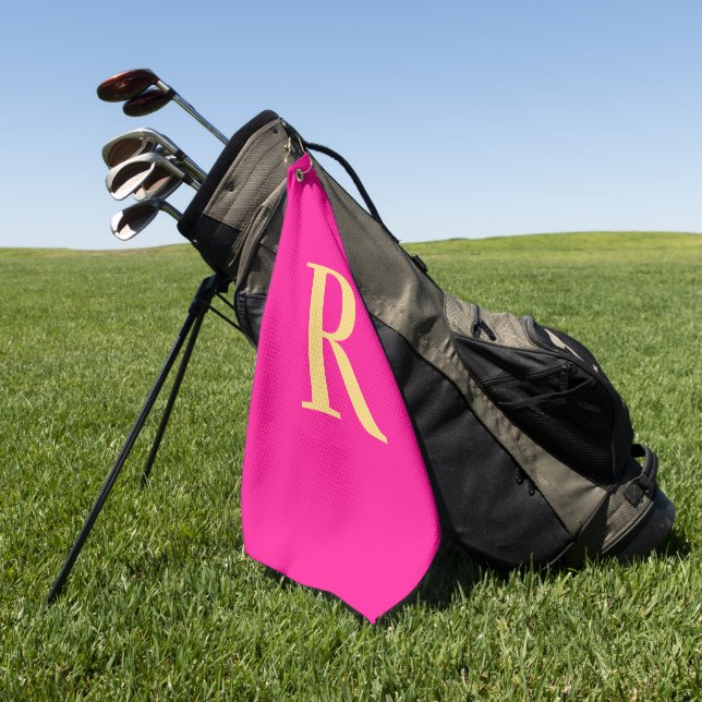 Modern Monogramm Hot Pink Golfhandtuch (Gras)