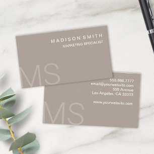 Modern Monogramm Minimalist Taupe Profi Visitenkarte